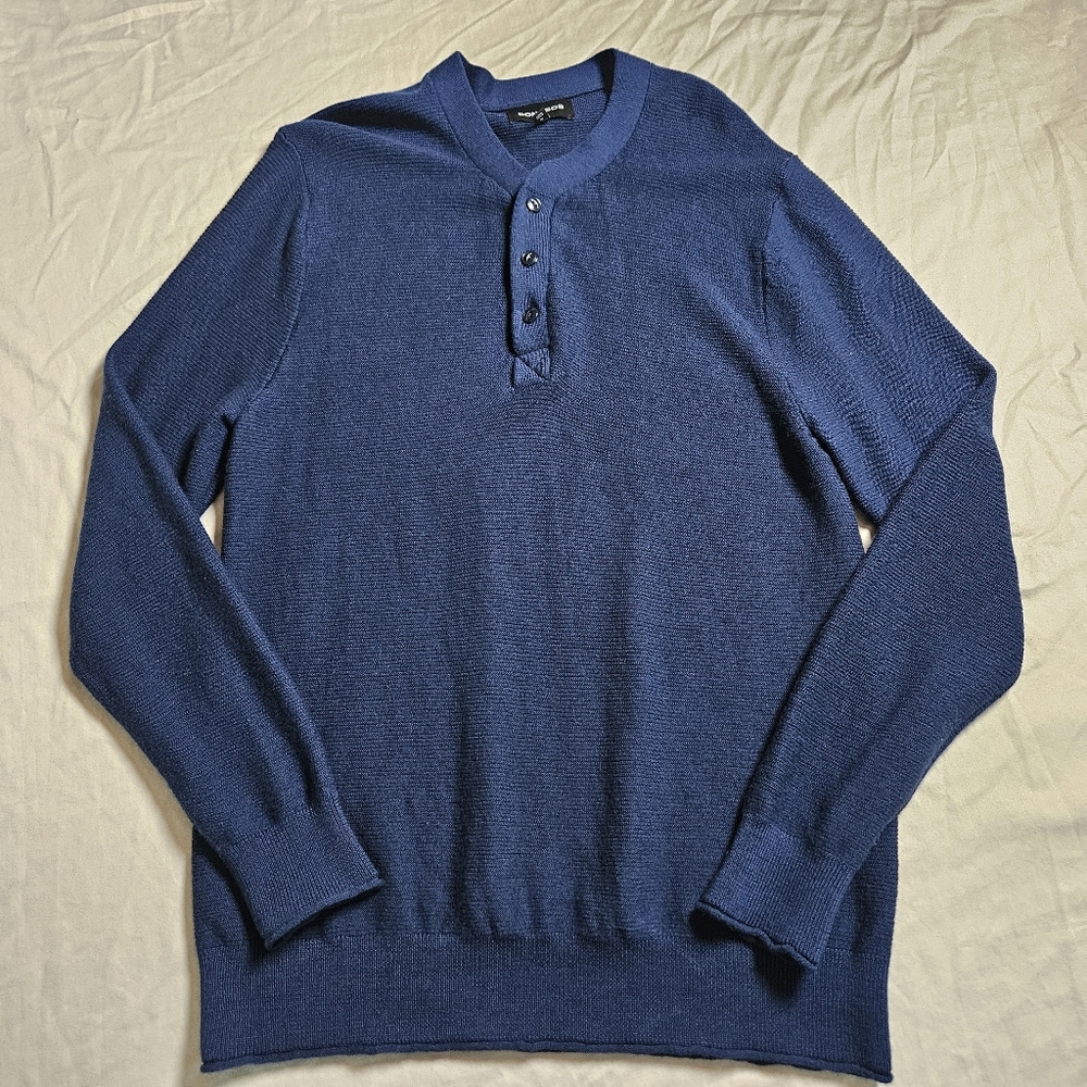 Bonobos Men's Extra Large Blue Merino Wool Henley Sweater Preppy Old Money